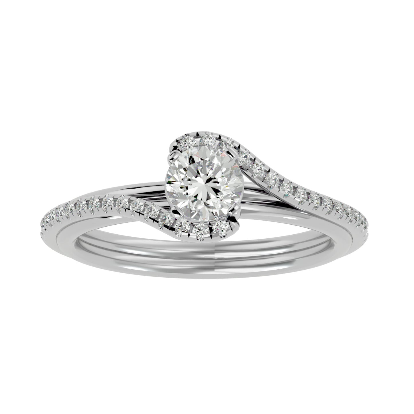 Round by-pass diamond engagement ring