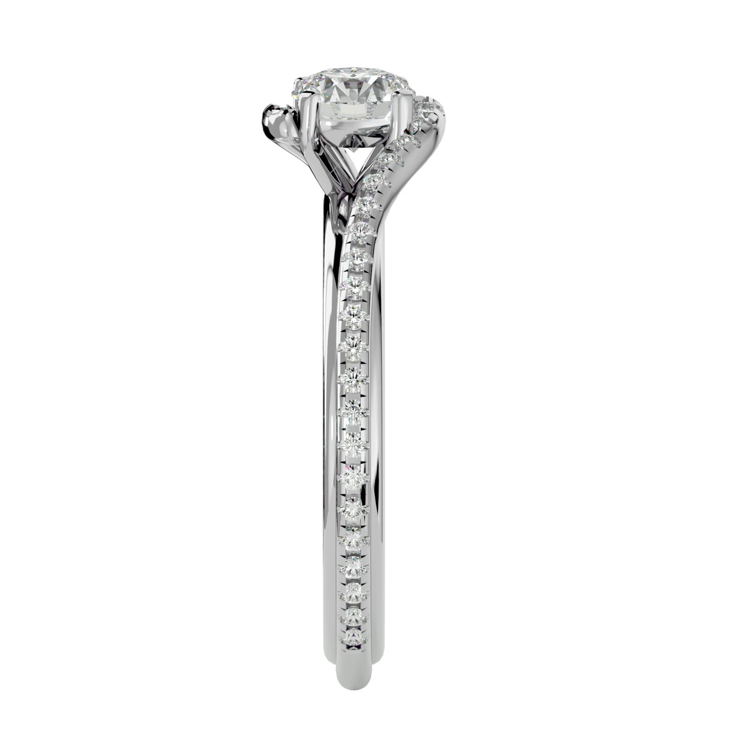 Round by-pass diamond engagement ring