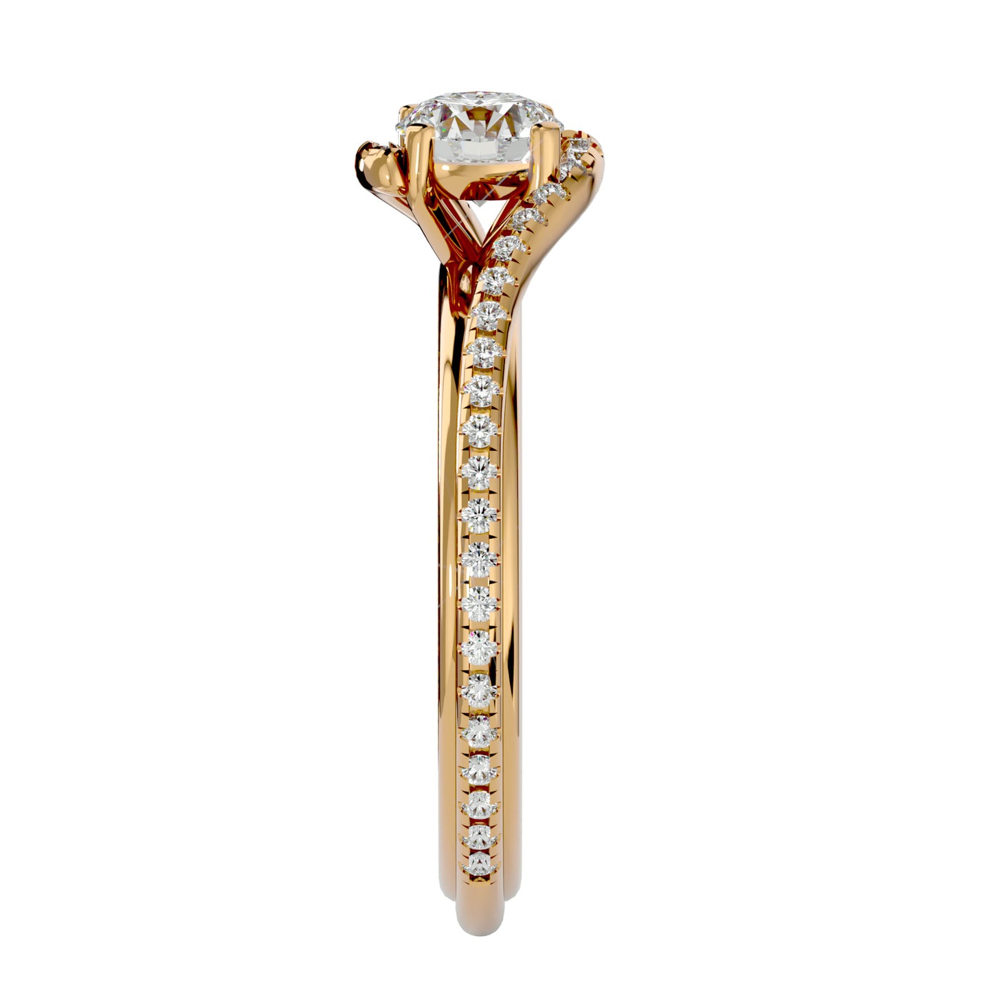Round by-pass diamond engagement ring