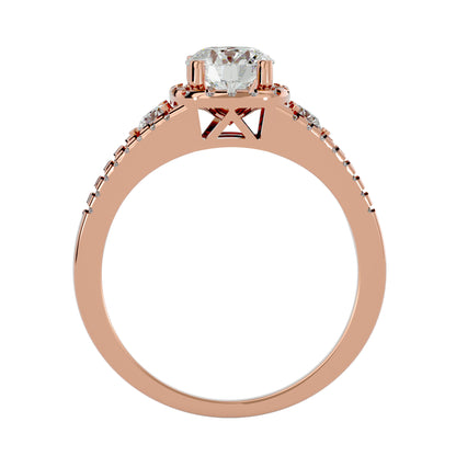 Gomez three stone halo diamond engagement ring