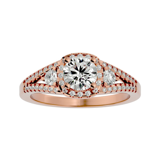 Gomez three stone halo diamond engagement ring