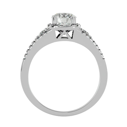 Gomez three stone halo diamond engagement ring