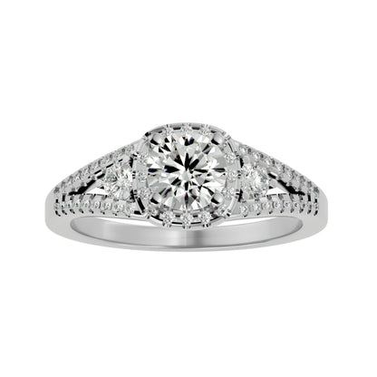 Gomez three stone halo diamond engagement ring