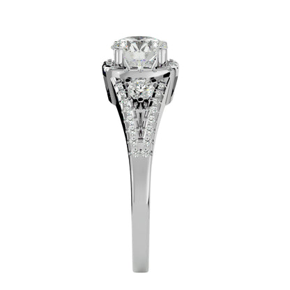 Gomez three stone halo diamond engagement ring