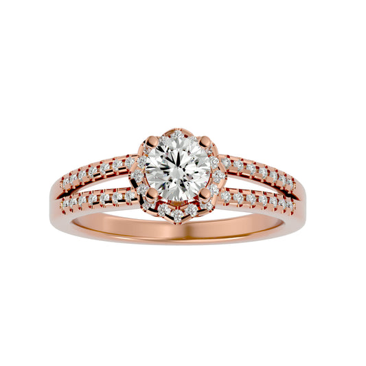 Flower split shank diamond engagement ring