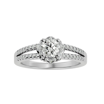 Flower split shank diamond engagement ring