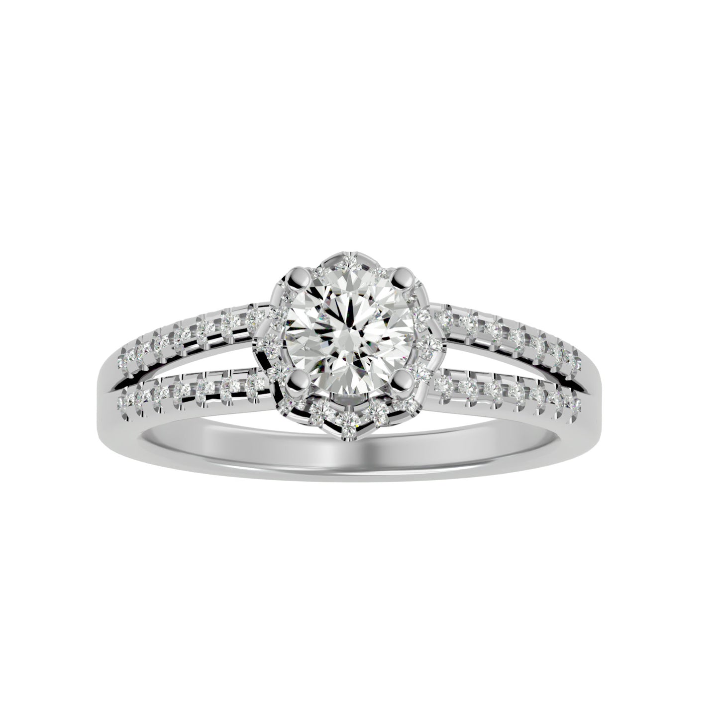Flower split shank diamond engagement ring