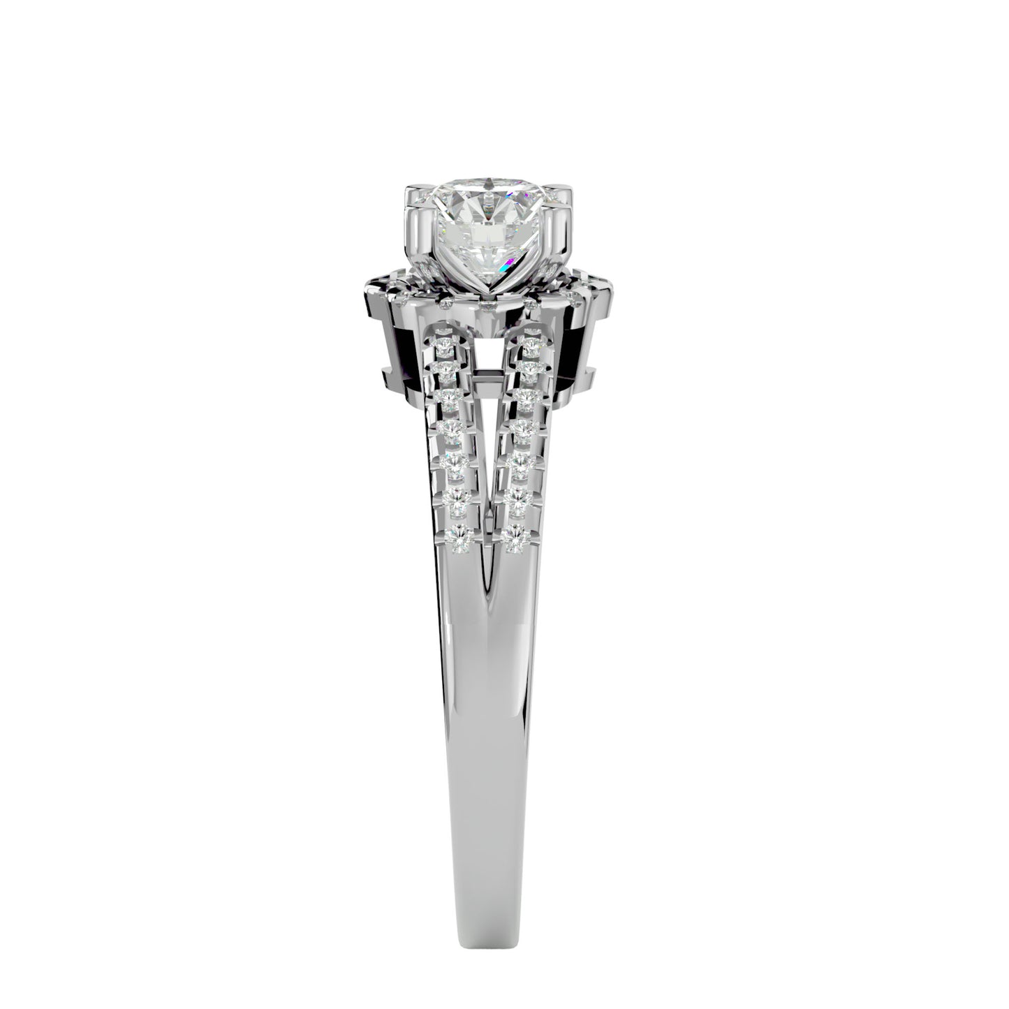 Flower split shank diamond engagement ring