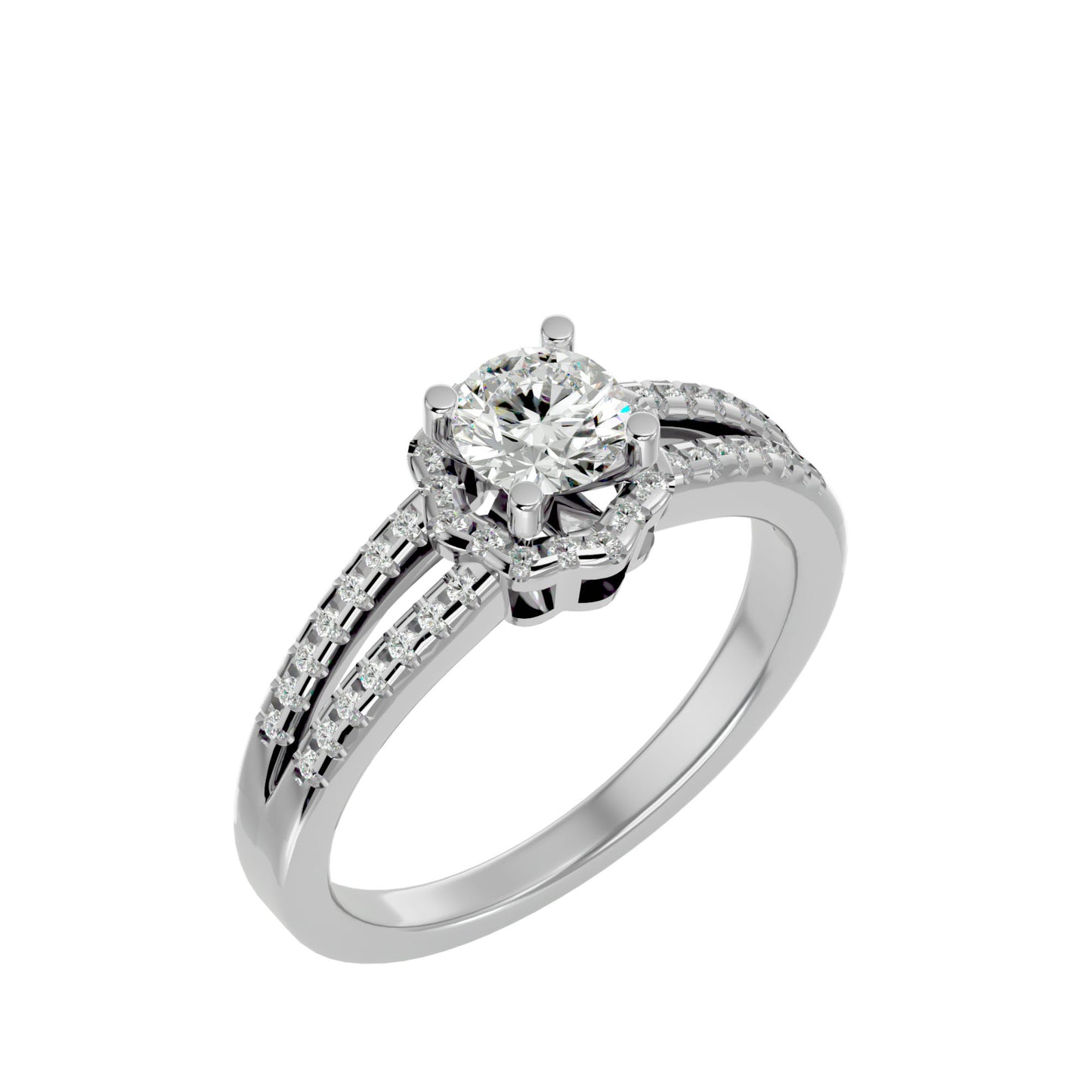 Flower split shank diamond engagement ring