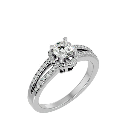 Flower split shank diamond engagement ring