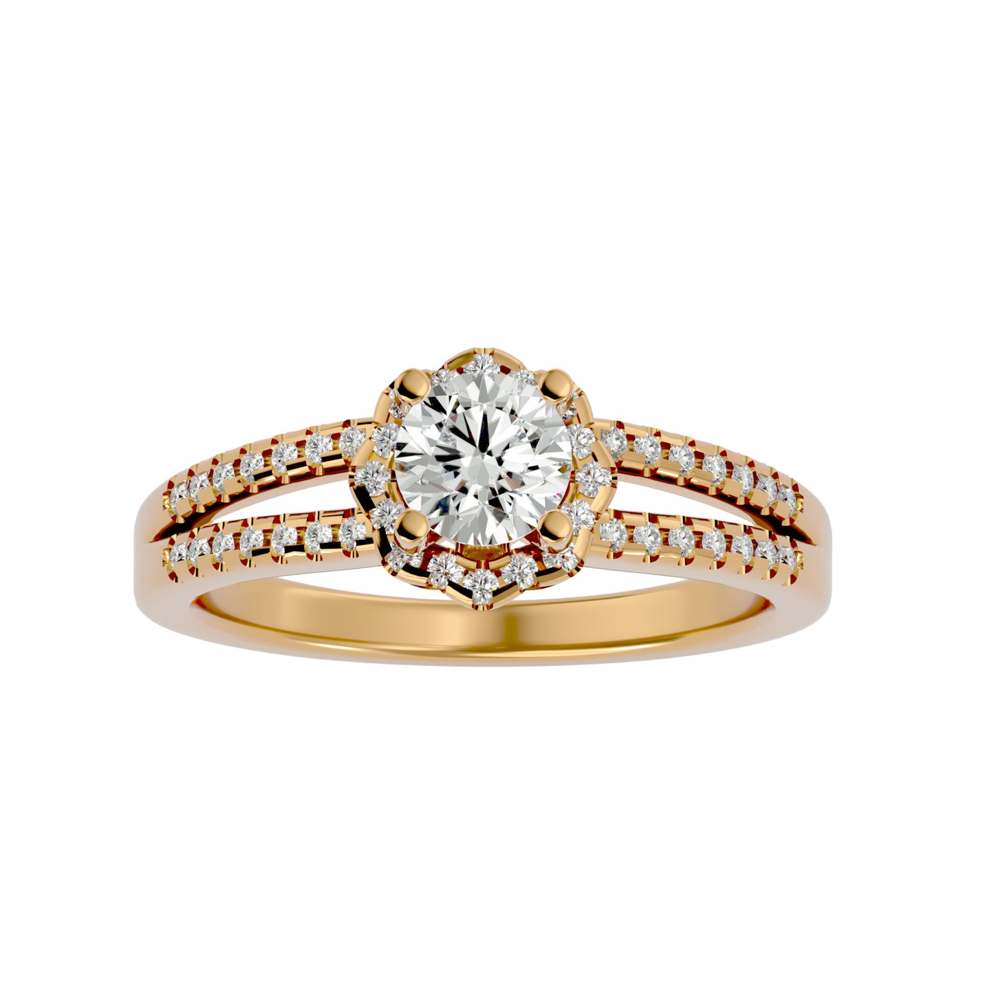 Flower split shank diamond engagement ring