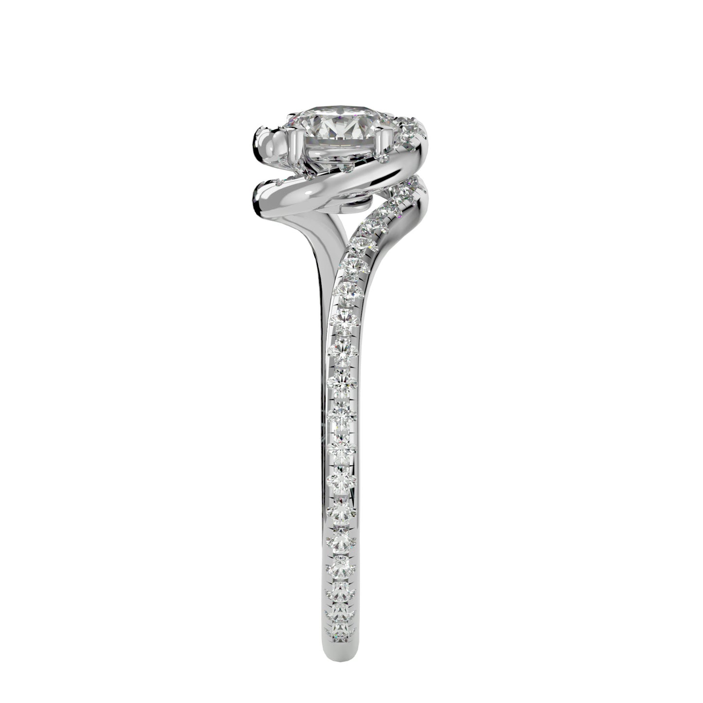 Spiral round diamond engagement ring