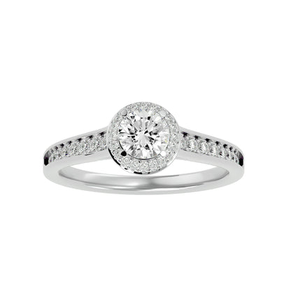 Eva halo tapered diamond engagement ring