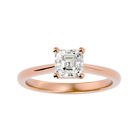 Asscher 4 prong diamond engagement ring