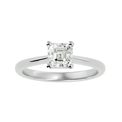 Asscher 4 prong diamond engagement ring
