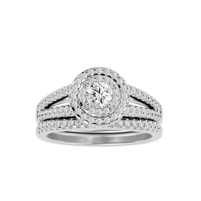 Double halo engagement ring & matching band
