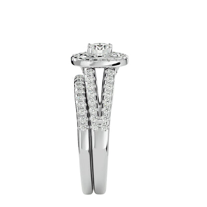 Double halo engagement ring & matching band