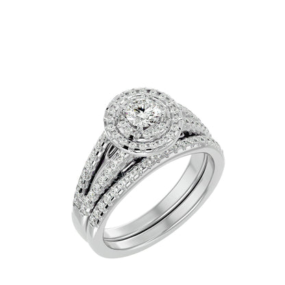 Double halo engagement ring & matching band