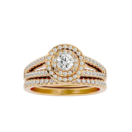 Double halo engagement ring & matching band