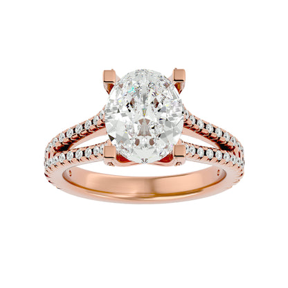 Oval split shank diamond engagement ring