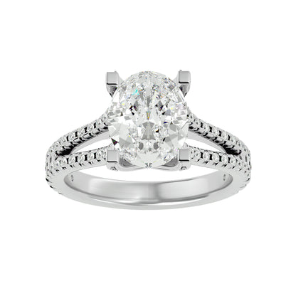 Oval split shank diamond engagement ring