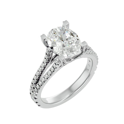 Oval split shank diamond engagement ring