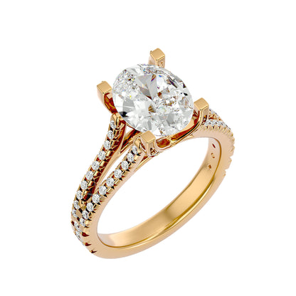 Oval split shank diamond engagement ring