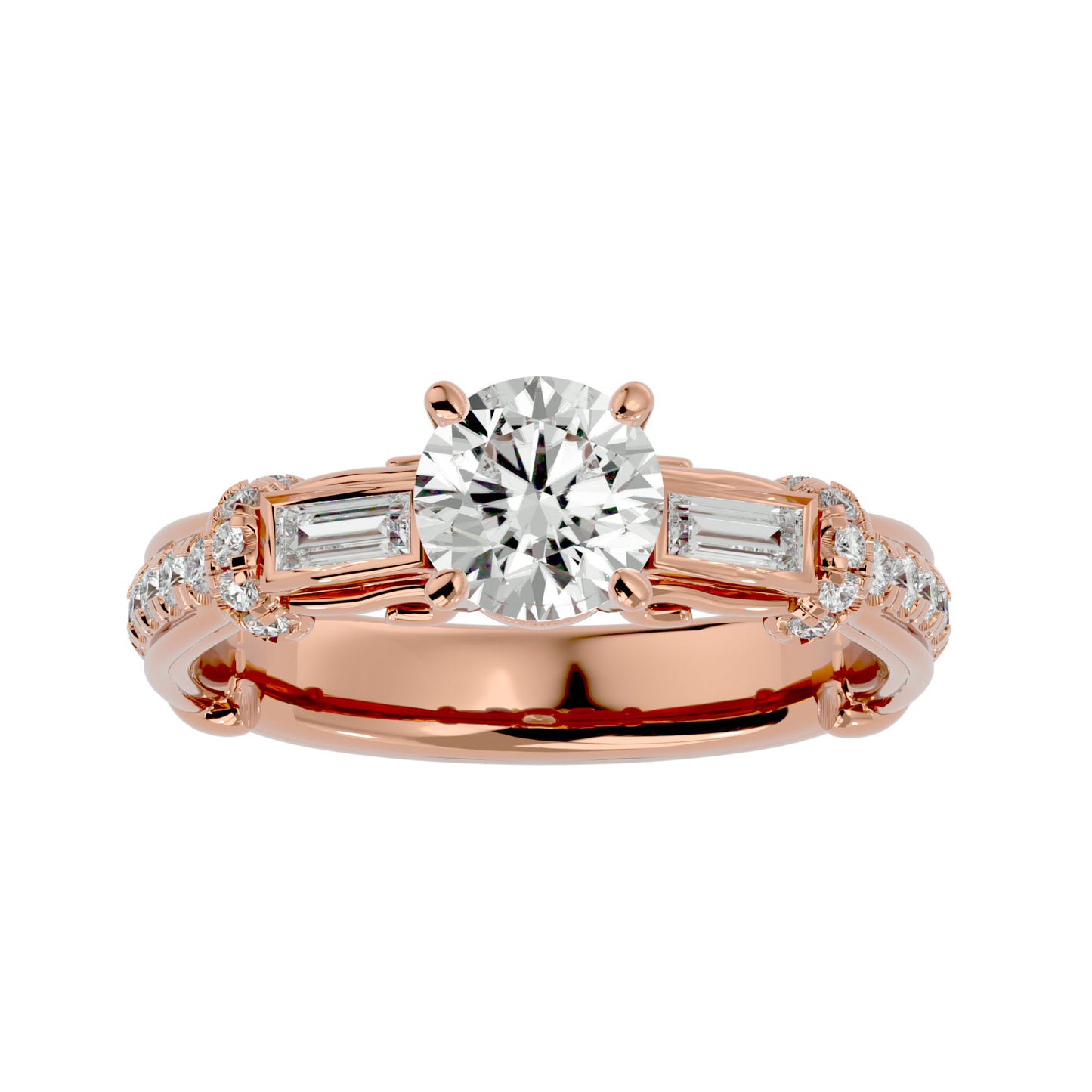 Edda side baguette diamond engagement ring