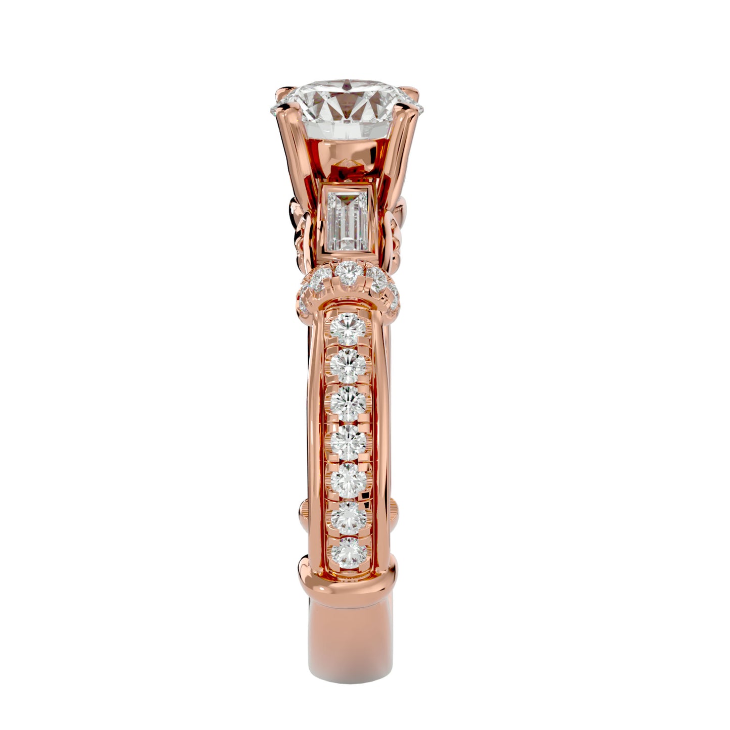 Edda side baguette diamond engagement ring