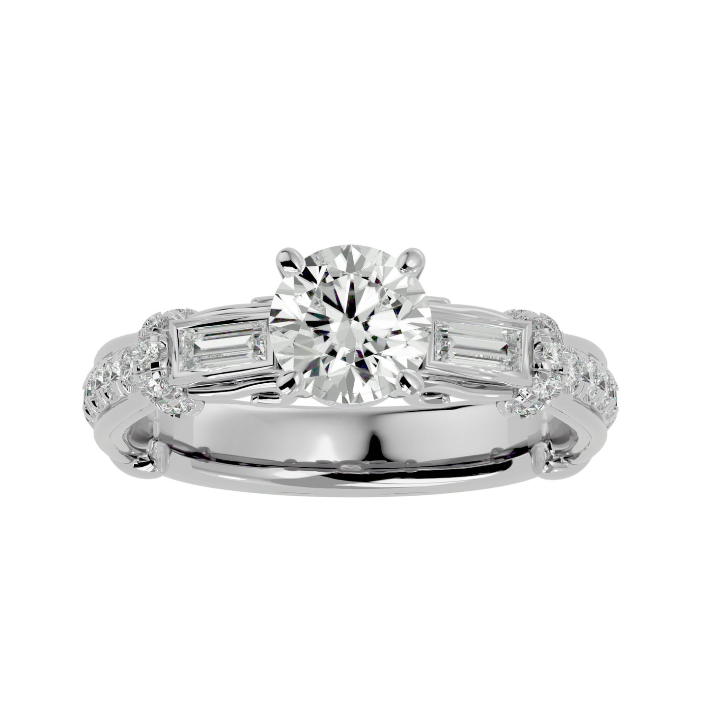 Edda side baguette diamond engagement ring