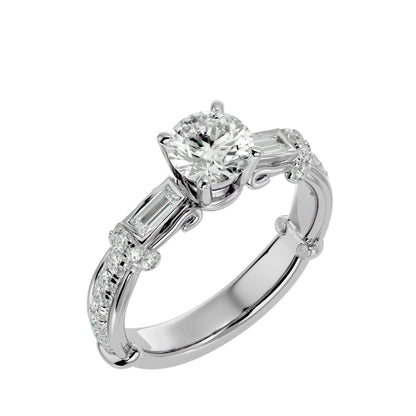 Edda side baguette diamond engagement ring