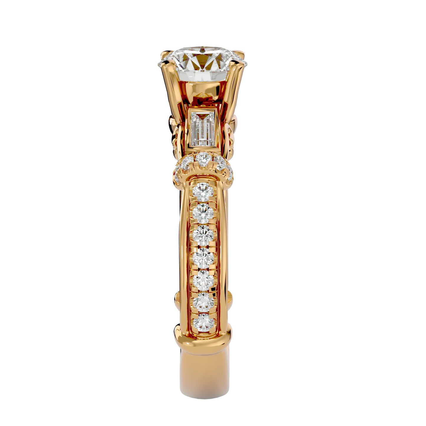 Edda side baguette diamond engagement ring