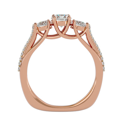 Yuan three stone diamond engagement ring