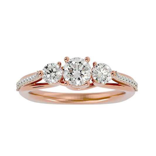 Yuan three stone diamond engagement ring