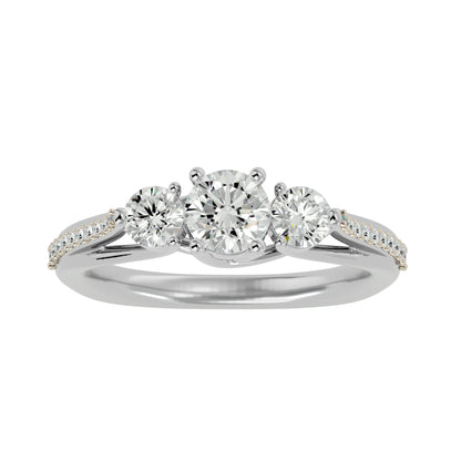 Yuan three stone diamond engagement ring
