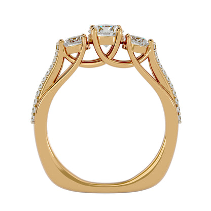 Yuan three stone diamond engagement ring